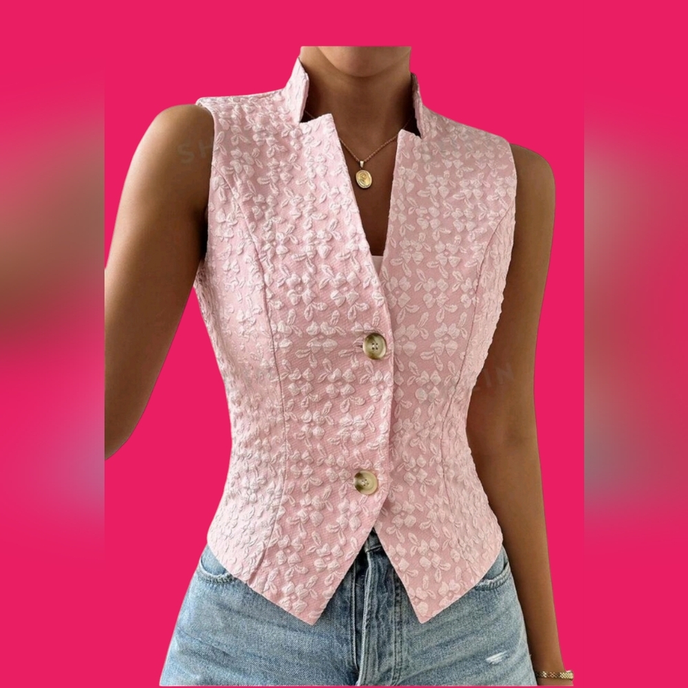 Neck Vest blazer jacket size S color Pink New
